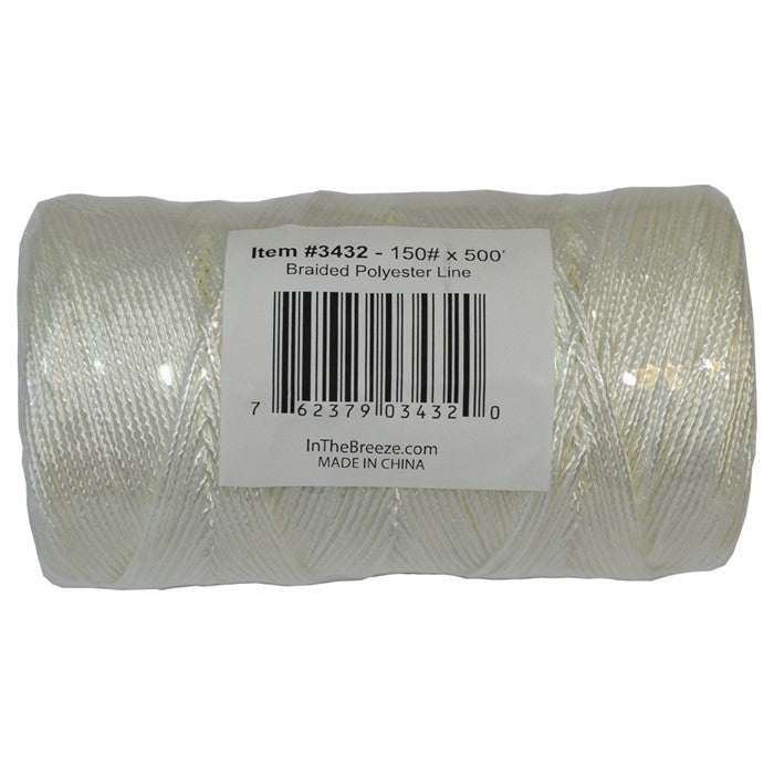 Bulk Braided Line, 150 lb x 500', made from durable polyester, ideal for kites and various crafts displayed on a spool.