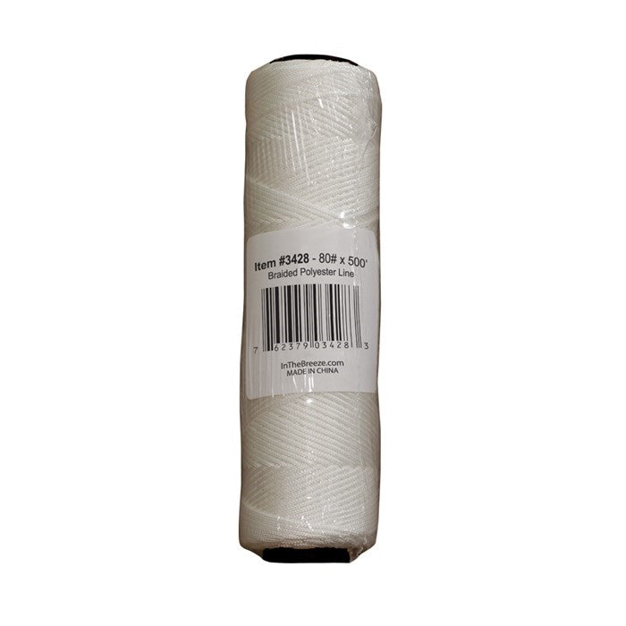 Bulk Braided Line, 80# x 500' in braided polyester, displaying strength and versatility for kites and crafts in an outdoor setting.