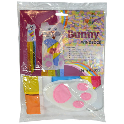Bunny 3D Windsock in a festive garden setting, featuring vibrant colors and detailed embroidery, designed for seasonal decorations.