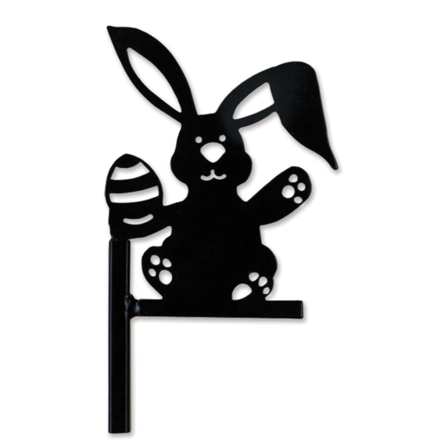 Bunny Flag Finial, a whimsical 5-inch garden accent featuring a playful bunny design atop a flagpole in a vibrant outdoor garden setting.
