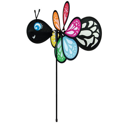 Colorful Butterfly Baby Spinner with baby butterfly design spinning on a garden pole, showcasing bright colors in a sunny outdoor setting.