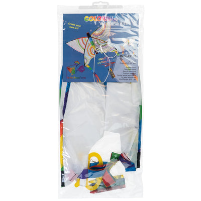 Butterfly 23\" Coloring Kite with blank surface for coloring, featuring rainbow stripe tails flying against a clear blue sky.