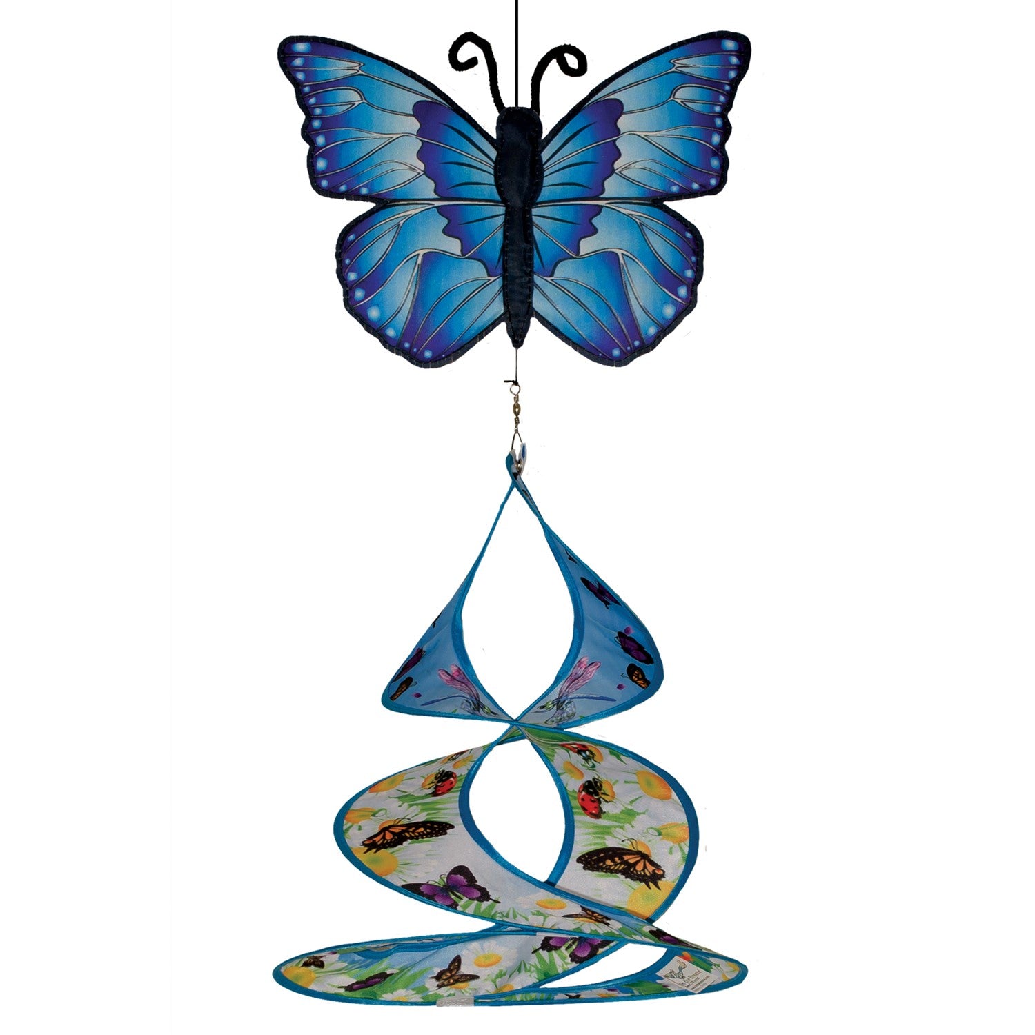 Butterfly Theme Duet hanging spinner featuring a colorful, two-dimensional butterfly design that twirls elegantly in the garden breeze.