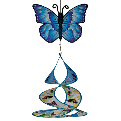 Butterfly Theme Duet hanging spinner featuring a colorful, two-dimensional butterfly design that twirls elegantly in the garden breeze.