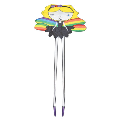 Alt text: Butterfly Wings Girl Kite with a colorful butterfly design soaring in the sky, featuring long legs for stability and a joyful outdoor scene.
