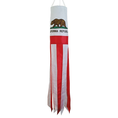 California 40" Windsock showcasing the iconic Bear Flag with embroidered details and vibrant tails fluttering in the outdoor breeze.