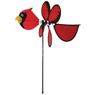 Colorful Cardinal Baby Spinner featuring a bright baby cardinal on a rotating wheel against a lush garden background.