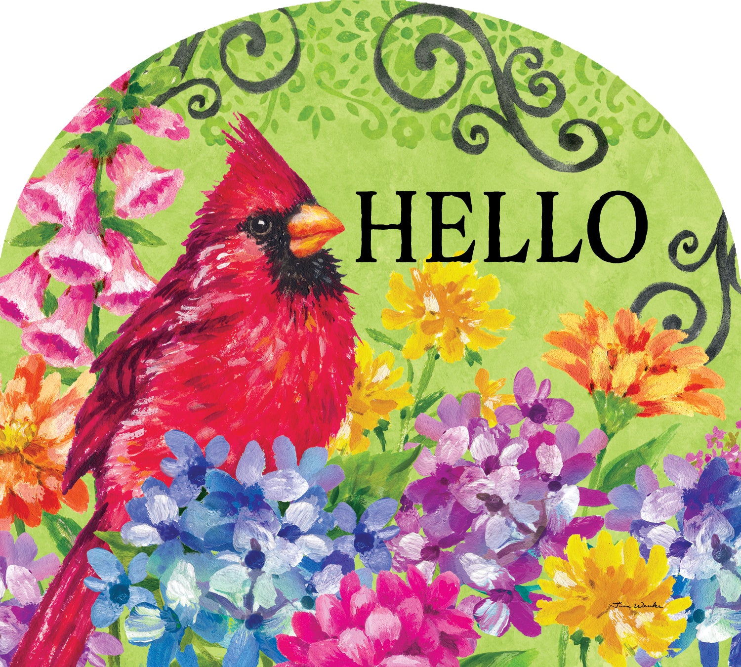 Colorful Cardinal with Flowers Arbor Mate panel displayed in a garden setting, adding beauty and charm to the outdoor environment.