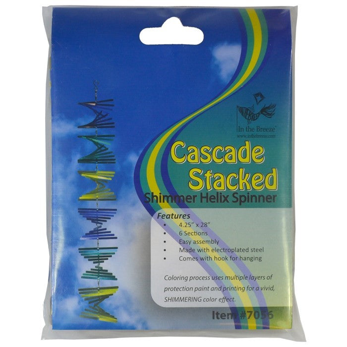 Cascade Stacked Shimmer Helix Spinner in captivating colors, spinning elegantly in the wind, designed for outdoor and indoor decor.