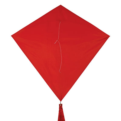 Cherry Colorfly 30-inch diamond kite with three color-coordinated tails flying in a blue sky, showcasing its vibrant solid color design.