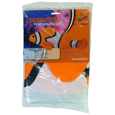 40-inch clownfish fishsock hanging outdoors, showcasing vibrant colors and detailed applique design, perfect for garden decoration.