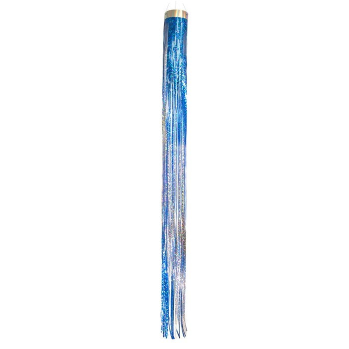 Cobalt 51' Mylar Windsock fluttering gracefully in the breeze, showcasing a vibrant holographic blue design that shines in sunlight.