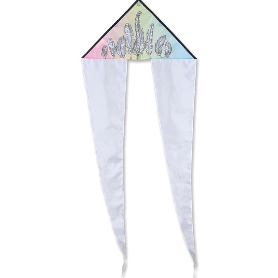 Coloring Kite measuring 24.5x61 inches with colorful designs ready for customization, flying in a clear blue sky.