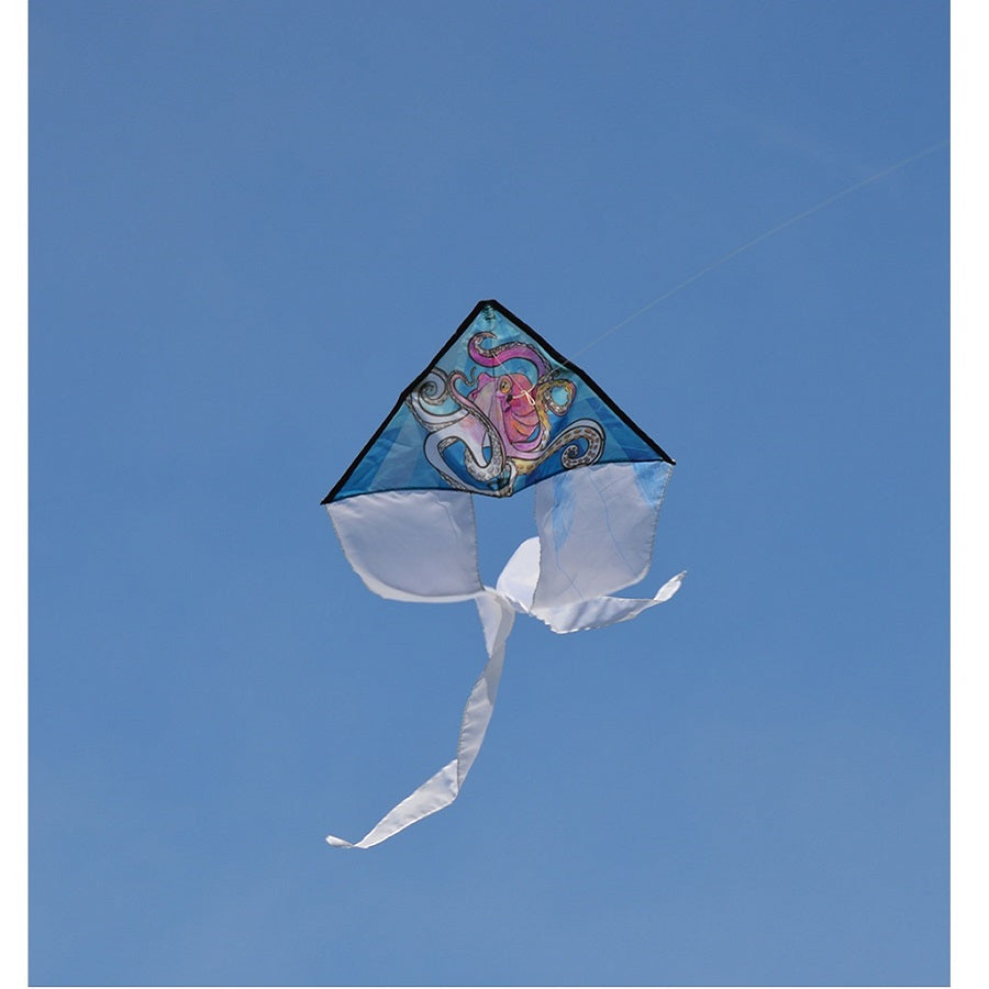 Coloring Kite - Octopus soaring in the sky with vibrant colors, displaying an artistic design perfect for outdoor fun and creativity.