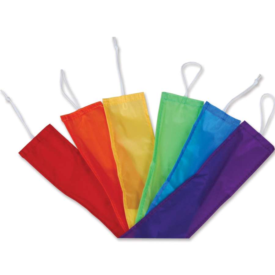 Colorful 15-foot rainbow kite tails displayed in the sky, enhancing the visual appeal of a flying kite during outdoor activities.