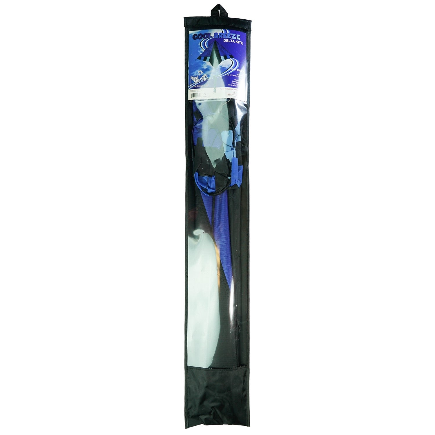 Cool Breeze 60" Delta kite soaring high in the sky with colorful twisting windsock, featuring a vivid design and stable delta shape against a clear blue backdrop.