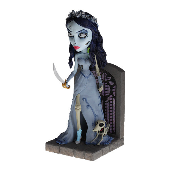 The Corpse Bride Emily Bobblehead displaying intricate details of her blue skin and wedding dress, nodding gracefully.
