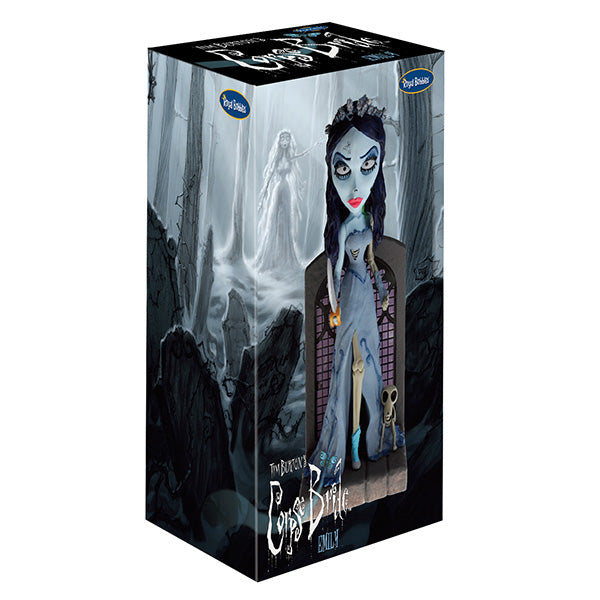 The Corpse Bride Emily Bobblehead displaying intricate details of her blue skin and wedding dress, nodding gracefully.