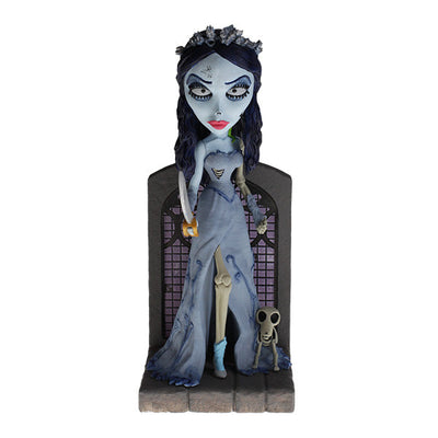 The Corpse Bride Emily Bobblehead displaying intricate details of her blue skin and wedding dress, nodding gracefully.