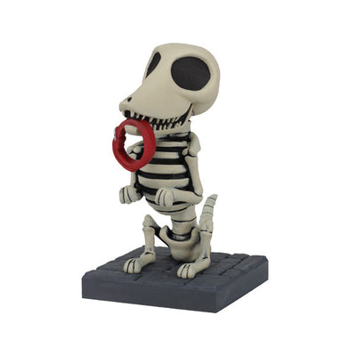 Corpse Bride - Scraps Bobblehead featuring a skeletal dog with collar in mouth, hand-painted with intricate details, showcasing Tim Burton's artistry.