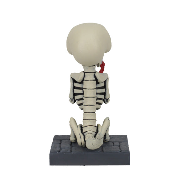 Corpse Bride - Scraps Bobblehead featuring a skeletal dog with collar in mouth, hand-painted with intricate details, showcasing Tim Burton's artistry.