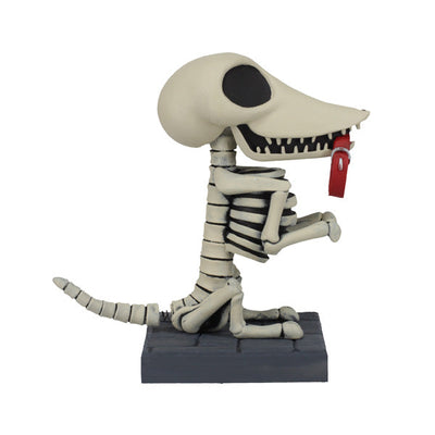 Corpse Bride - Scraps Bobblehead featuring a skeletal dog with collar in mouth, hand-painted with intricate details, showcasing Tim Burton's artistry.