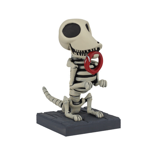 Corpse Bride - Scraps Bobblehead featuring a skeletal dog with collar in mouth, hand-painted with intricate details, showcasing Tim Burton's artistry.