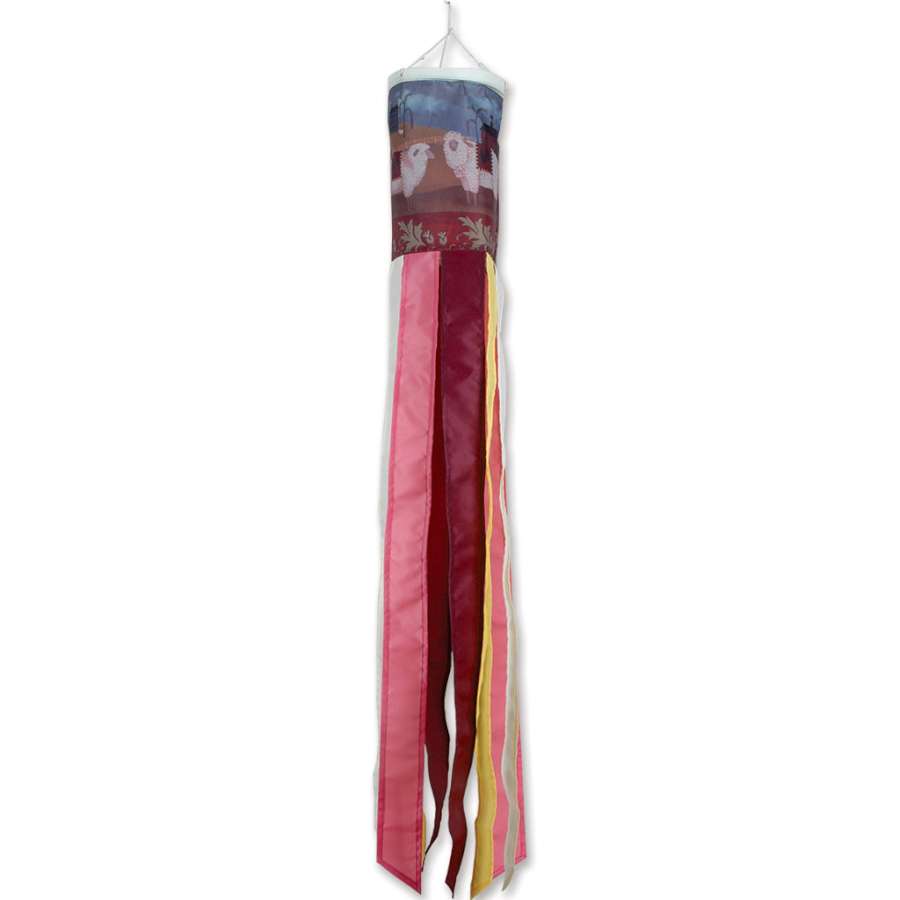 Country Home traditional windsock measuring 40 inches, featuring vibrant colors and country designs, elegantly waving in the breeze outdoors.