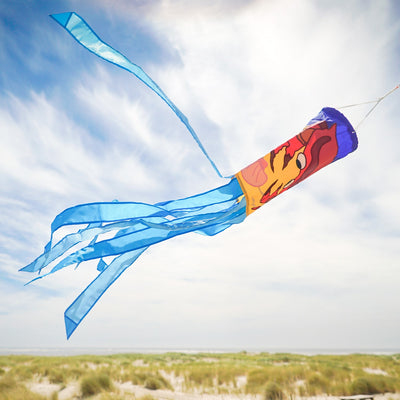 A colorful Crab Shell 40" Windsock featuring an animated crab design with vibrant tails, crafted from durable weather-resistant polyester for outdoor display.