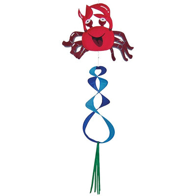 Colorful Crab Theme Twister spinning in the breeze, featuring a playful crab design with curlie duet tail and streamers, perfect for outdoor decor.