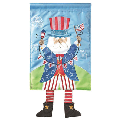 Crazy Leg Uncle Sam 13x18 garden flag with playful design, featuring vibrant colors and durable polyester fabric, perfect for outdoor patriotic displays.