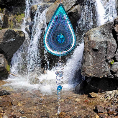 Crystal Cosmic Teardrop wind spinner showcasing a sparkling crystal centerpiece, designed for outdoor and indoor stylish displays.