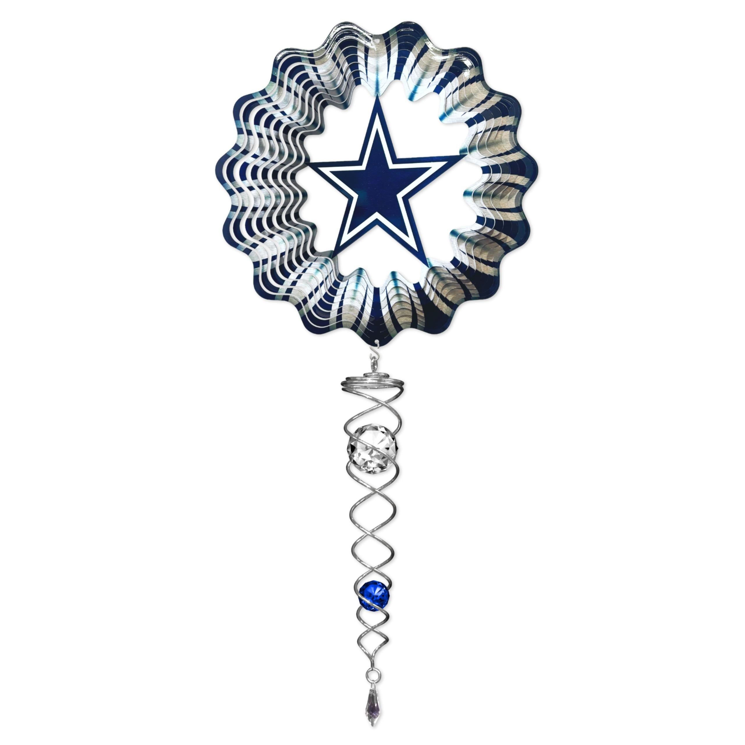 Dallas Cowboys NFL wind spinner set featuring a 6.5-inch wind spinner and a 7.5-inch crystal twister, colorful design catching the breeze.