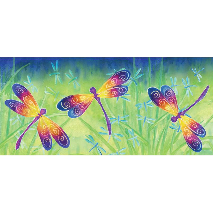 Colorful Dancing Dragonflies windsock gracefully swaying in the outdoor breeze, creating a charming decor accent in a vibrant garden setting.