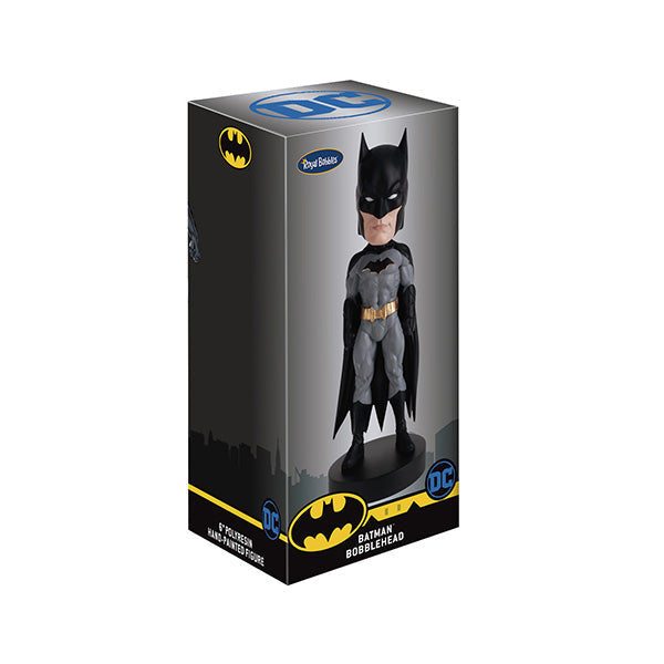 DC Comics Batman 6" Bobblehead showcasing Batman in his Rebirth suit, complete with cape and emblem, designed for display on shelves or desks.