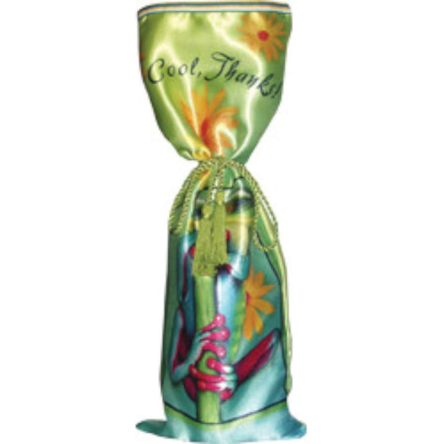 Deluxe Gift Bag - Cool Thanks, measuring 6 x 16 inches, made of luxurious satin fabric, featuring elegant trim and tassels, ideal for gifting.