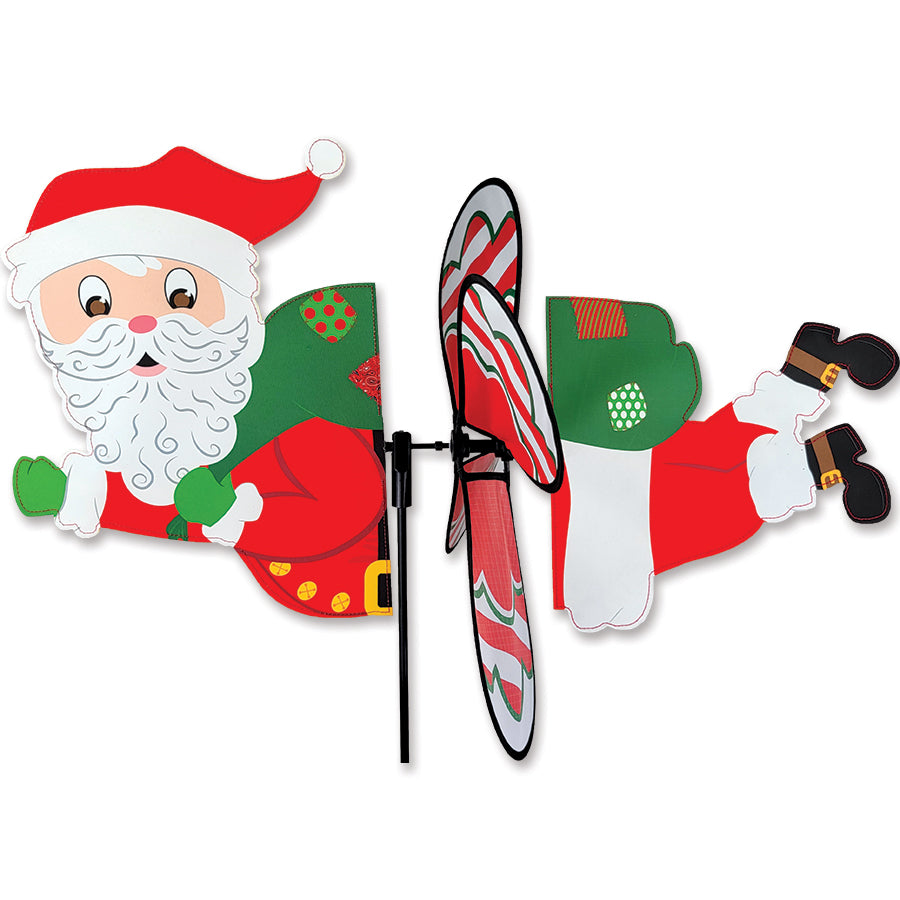 Deluxe Petite Spinner - Santa Claus is a colorful garden decoration that spins in the wind, featuring a design showcasing Santa Claus for festive enjoyment.