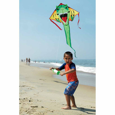 Large Easy Flyer Kite - T-Rex with dynamic design, perfect for stable flying in winds from 5 to 18 mph.