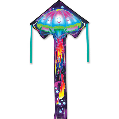 Jellyfish-themed Easy Flyer kite with flowing tails, perfect for beginners or relaxed high-flying fun. Designed for smooth, stable flight in light to moderate winds.