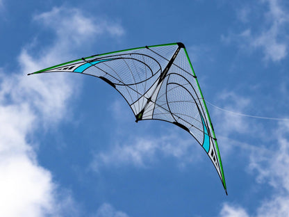 Mylar sport kite with transparent sail and vibrant color accents delivers smooth control, durability, and striking visual impact across a wide wind range.