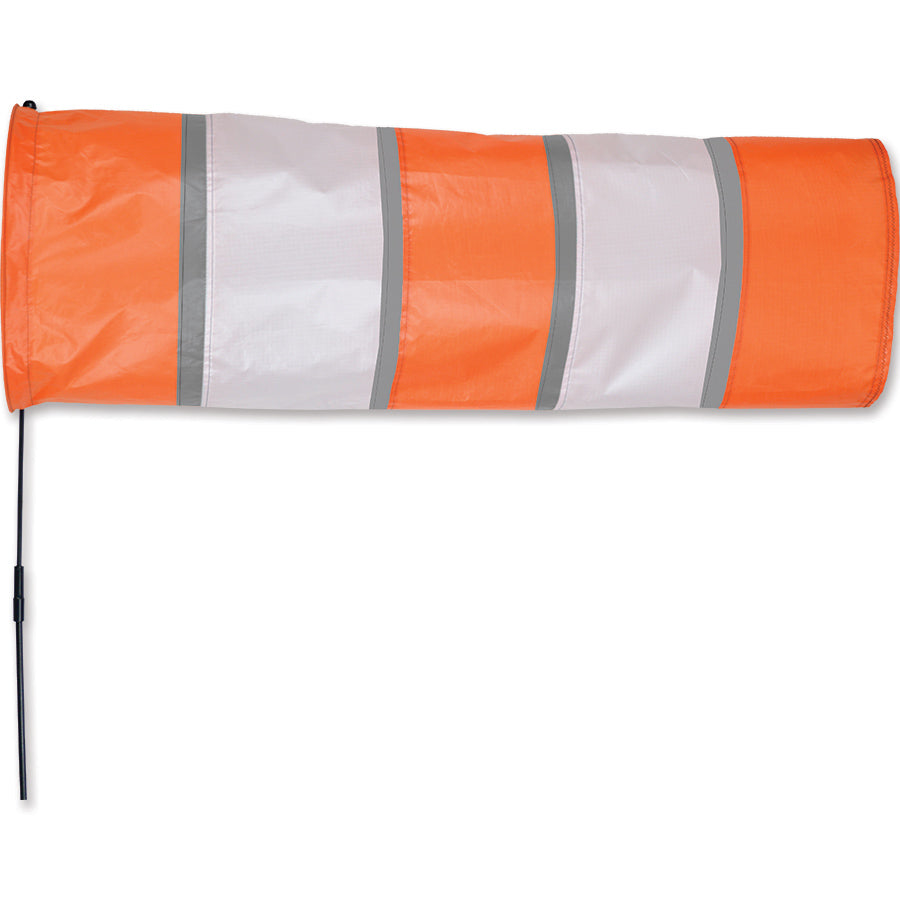 Directional Windsock standing at 8 feet tall, rotating with the wind in a vibrant garden setting, indicating wind direction.