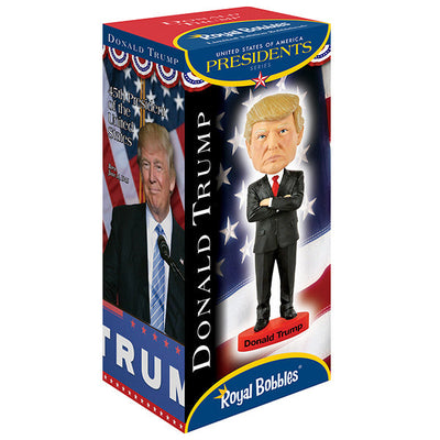 Donald Trump bobblehead over 8 inches tall, featuring an intricate design and hand-painted details, perfect for collectors and supporters.