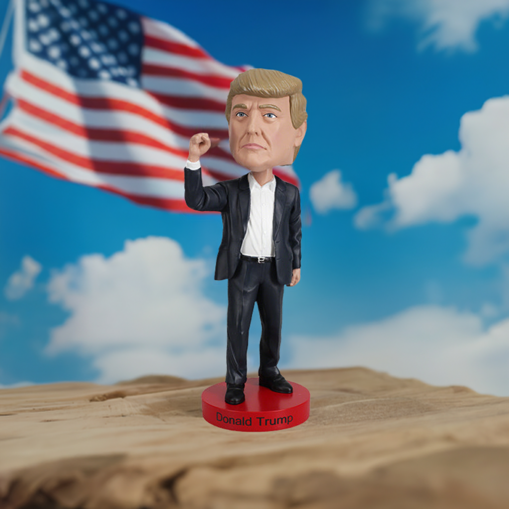 Donald Trump 'Fight!' bobblehead, 7-inch collectible displaying a detailed figure of Trump, showcasing vibrant colors and quality craftsmanship.