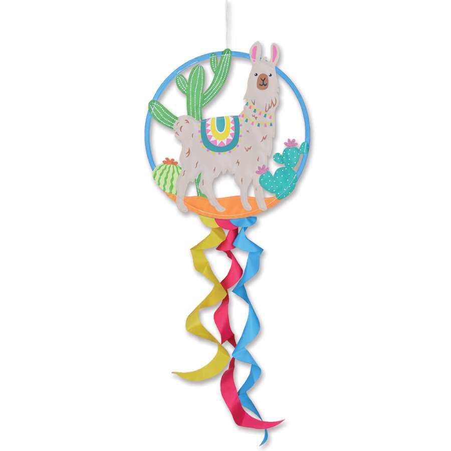Dreamcatcher - Alpaca featuring vibrant alpaca motifs in a 15-inch hoop, ideal for enhancing outdoor spaces with colorful decor.