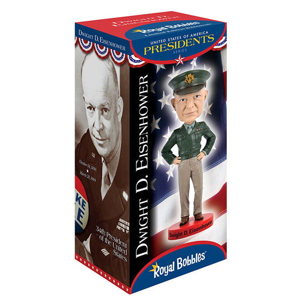 Dwight D. Eisenhower V2 Bobblehead, a 9-inch hand-painted collectible featuring the likeness of America's 34th President, displayed on a desk.