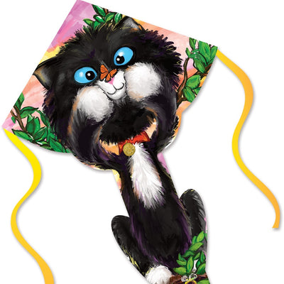 Easy Flyer Kite - Butterfly Kitty, colorful design with butterfly appliques, flying against a clear sky with a long line visible.