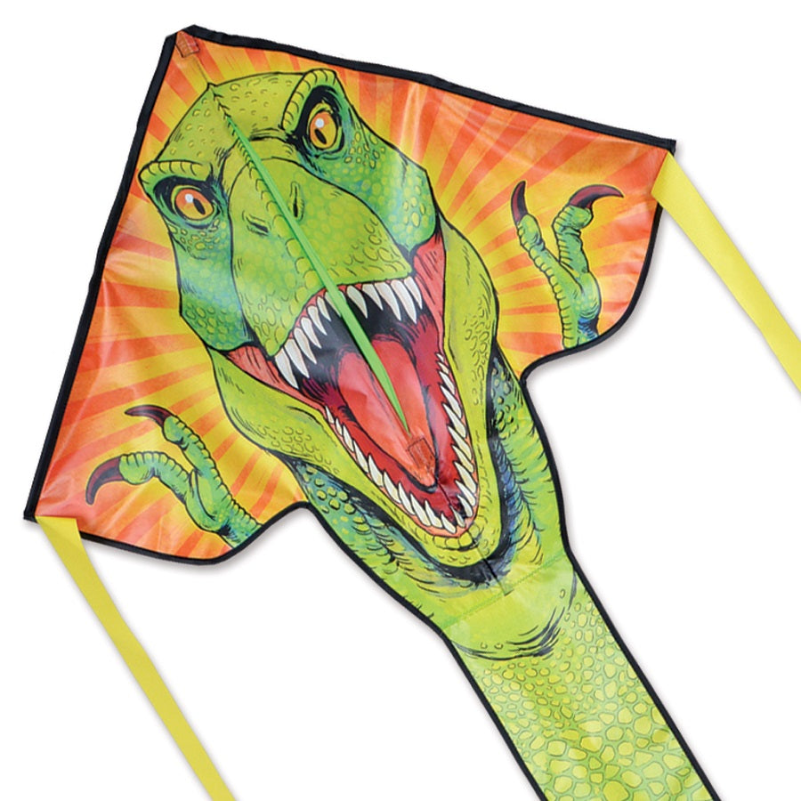 Easy Flyer Kite - T-Rex design soaring through the sky, showcasing vivid colors and sturdy construction, perfect for outdoor enjoyment.