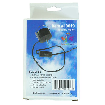 Electric Motor designed for hanging decor, featuring a black metal loop and rotating at 40 RPM for engaging outdoor displays.
