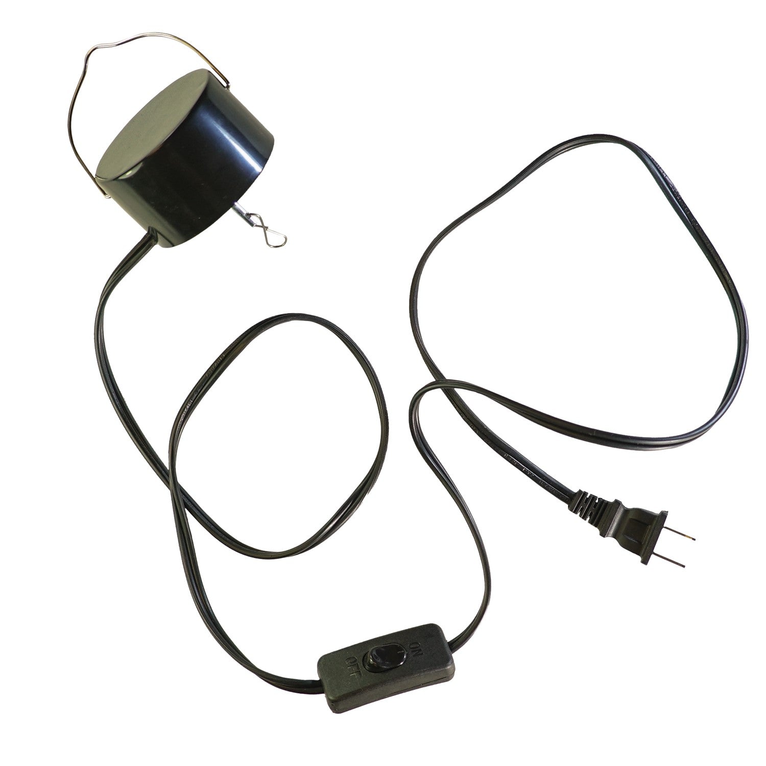 Electric Motor designed for hanging decor, featuring a black metal loop and rotating at 40 RPM for engaging outdoor displays.