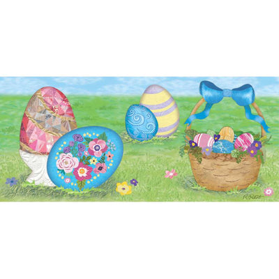 Elegant Easter Eggs windsock, colorful and vibrant, hanging outdoors, showcasing a traditional design with decorated egg patterns.